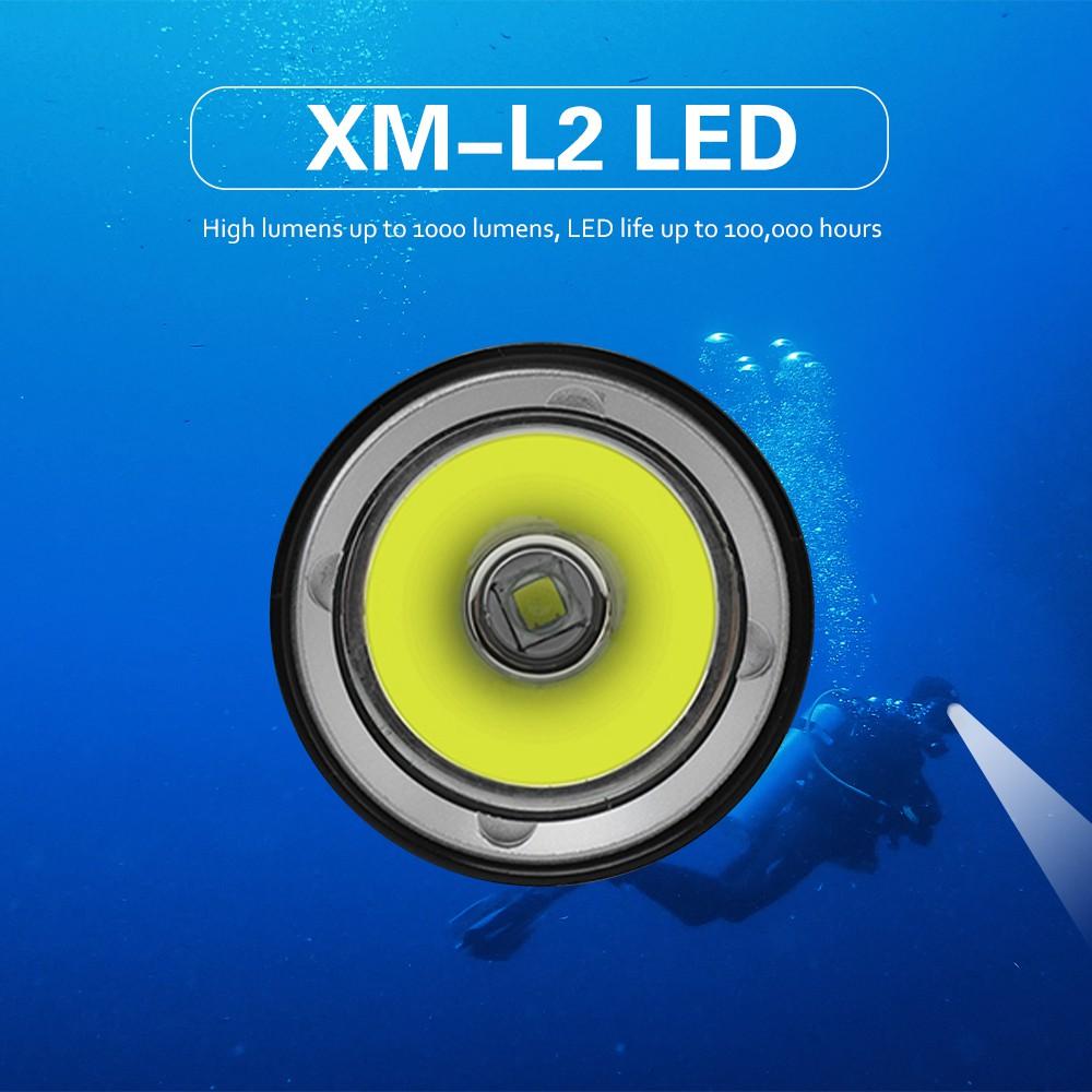 Asafee Diving Headlamp 100 Meters Underwater Headlight White Light 1000Lm Xml L2 Led Scuba Flashlight Torch Waterproof Ipx8 18650 Lamp
