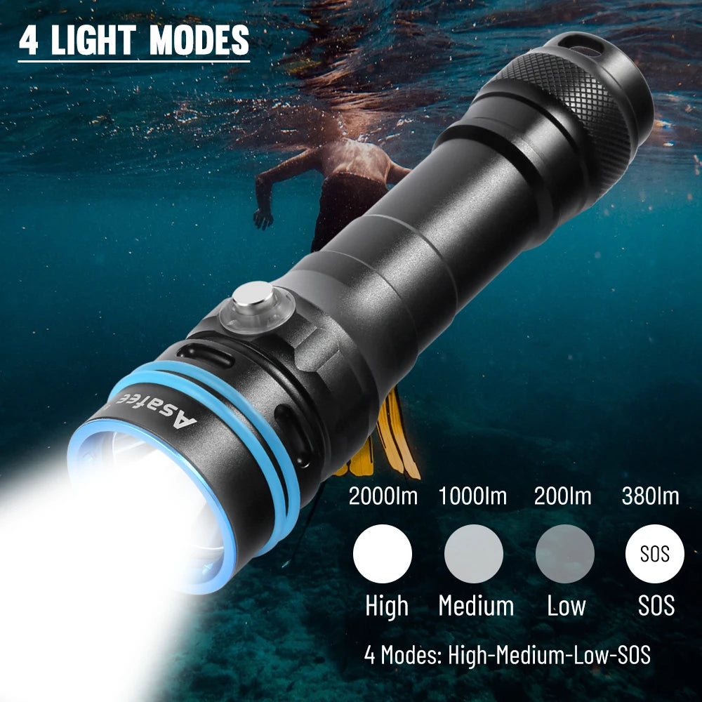 Asafee DT100 SFT40 LED Scuba Torch 2000LM Ultra Light IPX8 Waterproof 50M Underwater Dive Spearfishing Lamp Diving Flashlight