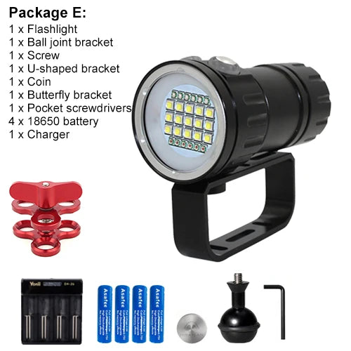 Asafee C15 Professional Diving Photograph Flashlight 8000LM Ultra Dive Torch 100M Dept IPX8 Waterproof Red/Blue/White Torch