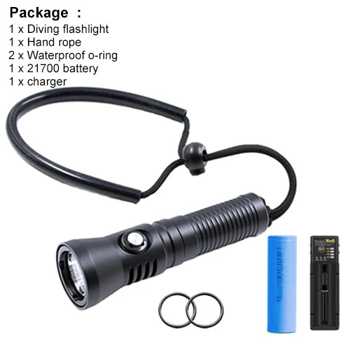 Asafee LED Scuba Diving Flashlight Waterproof Canister Lightweight Torch 100M Underwater Lamp Spotlight Deep Lantern Outdoor