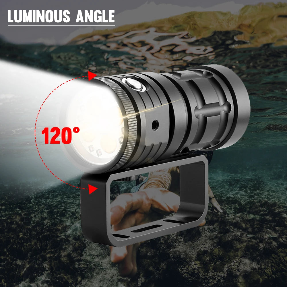 Asafee D16 100M Deep Diving Underwater Flashlight 120 Degree Luminous Fill Light Rechargeable Waterproof Lamp Dual Switch 3 Mode
