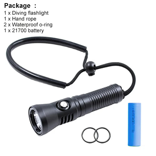 Asafee LED Scuba Diving Flashlight Waterproof Canister Lightweight Torch 100M Underwater Lamp Spotlight Deep Lantern Outdoor