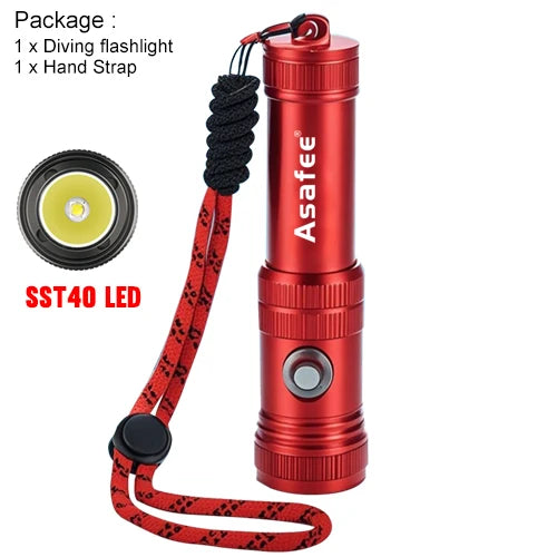 Asafee AF40 Professional Diving Flashlight SST40 LED 1200LM Ultra Dive Lamp 100M Depth Alloy Torch Recreational Cave Scuba Light
