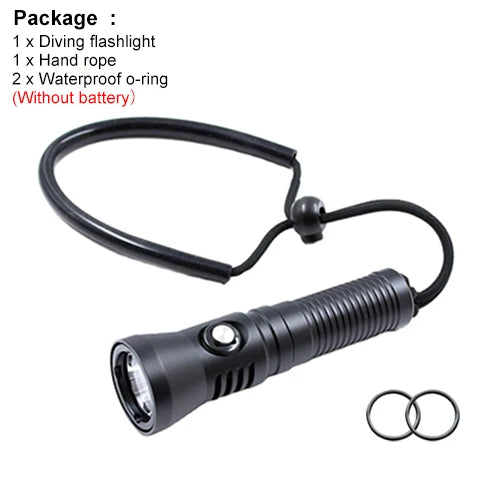 Asafee LED Scuba Diving Flashlight Waterproof Canister Lightweight Torch 100M Underwater Lamp Spotlight Deep Lantern Outdoor