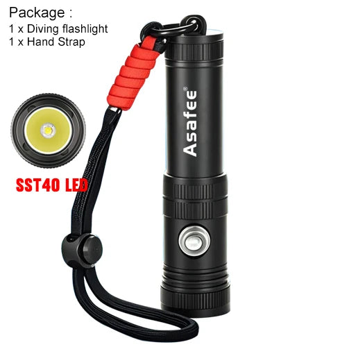 Asafee AF40 Professional Diving Flashlight SST40 LED 1200LM Ultra Dive Lamp 100M Depth Alloy Torch Recreational Cave Scuba Light
