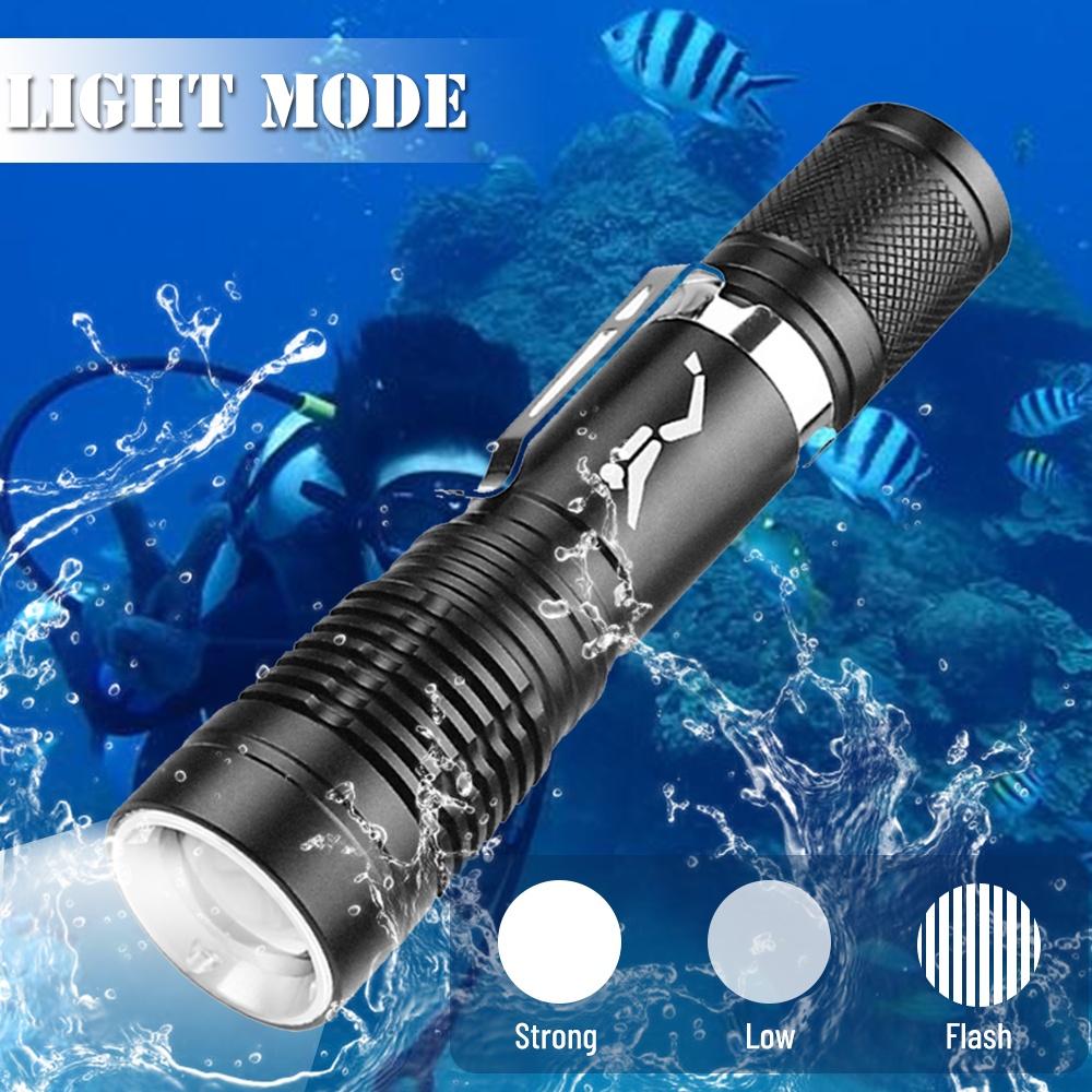 Asafee 300Lm P20 Led Diving Torch D135 Use18650 Battery Fixed Focus Can Be Within 10 Meters Compact And Portable Flashlight Ipx8 Waterproof