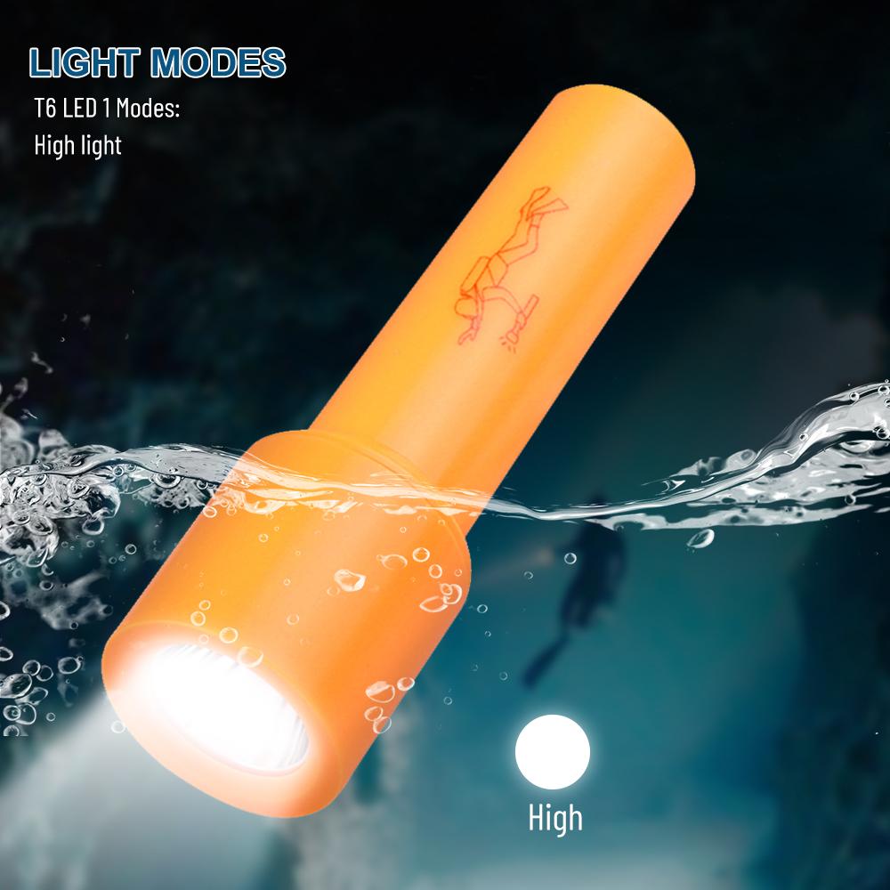 Asafee D115 Mini Porable Powerful T6 LED Diving Flashlight 800LM IPX8 Waterproof Light Underwater 10m Scuba Diver Flash Light Torch Camping Outdoor Work Light