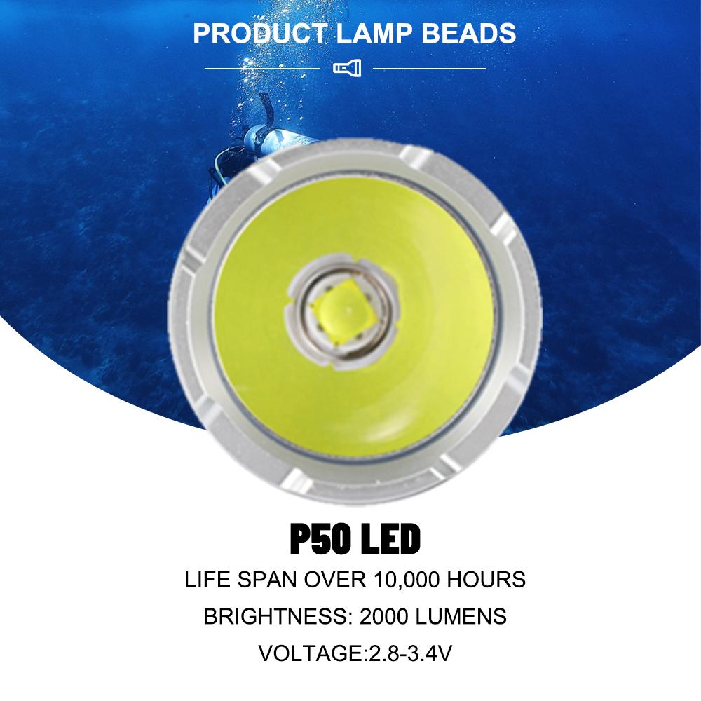 Asafee S4 2000LM ultra bright P50 LED diving flashlight original scuba 3 modes middle button switch using 18650/26650 battery 110M underwater  safety lamp IPX8 waterproof
