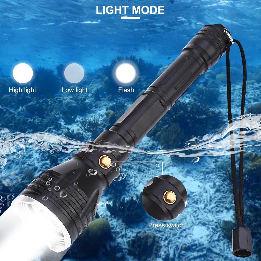 Asafee 1200lm Diving Flashlight L2 Led White/Yellow Light Underwater 100m Depth Torch Scuba Dive Lamp Fishing Camping Cycling Water-Resistant