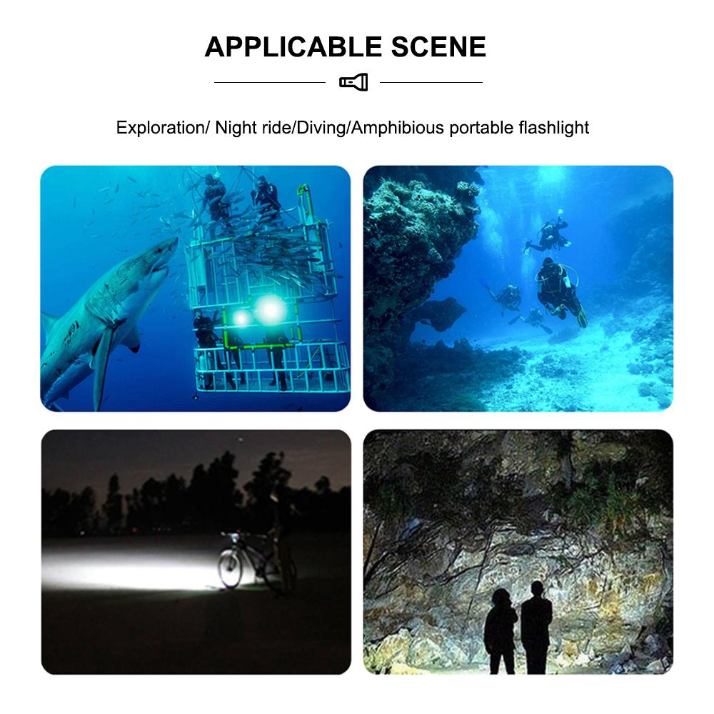 Portable Super Bright Diving Scuba Flashlight D901 L2 LED Underwater 50M Flashlight Torch 4-speed Push on Magnetic Switch Using 18650 Battery IPX8 Waterproof Fishing