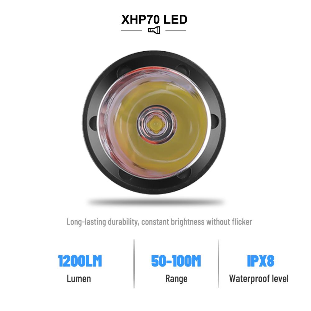 Upgraded D170A Asafee Super Bright Light Diving Flashlight XHP70 LED Cup Fixed Focus Press Magnetic Switch Using 26650/18650 Batteries Underwater scuba Light 1200LM IPX8 Waterproof