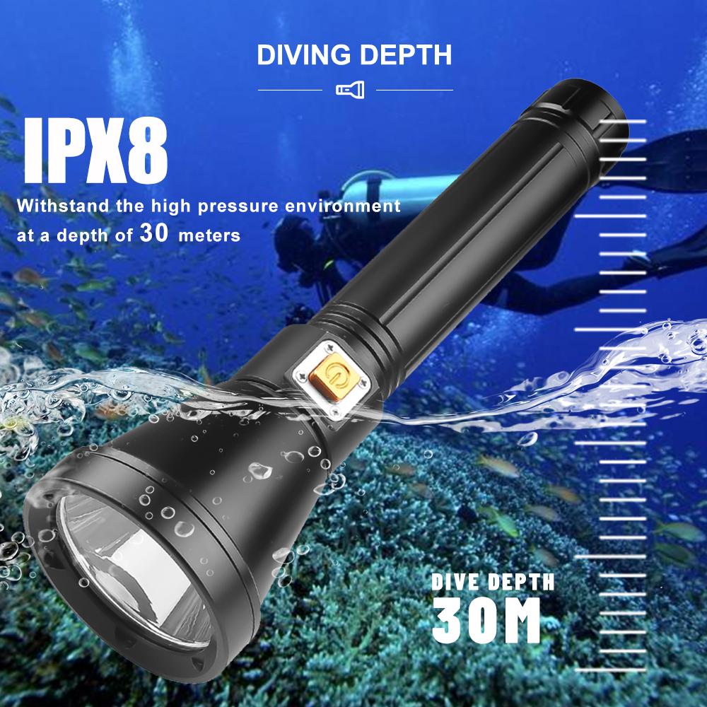 Upgraded D170A Asafee Super Bright Light Diving Flashlight XHP70 LED Cup Fixed Focus Press Magnetic Switch Using 26650/18650 Batteries Underwater scuba Light 1200LM IPX8 Waterproof